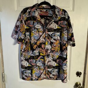 Fresh Prints Tokyo Anime Manga Comic Button Up Shirt Mens XL